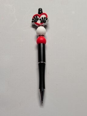 Hand Crafted Black, Red, White Paw Heart Decorative Pen